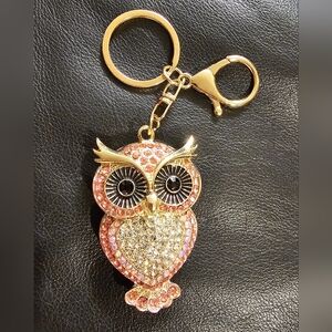 Pink and Gold  Rhinestone Owl Keychain Purse Charm NWOT